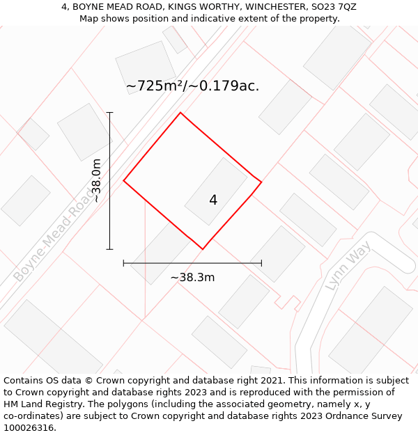 4, BOYNE MEAD ROAD, KINGS WORTHY, WINCHESTER, SO23 7QZ: Plot and title map