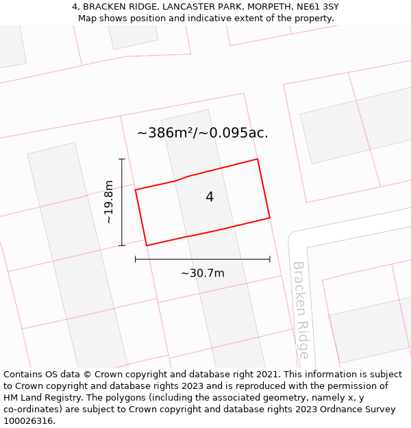 4, BRACKEN RIDGE, LANCASTER PARK, MORPETH, NE61 3SY: Plot and title map