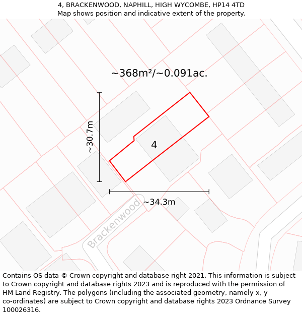 4, BRACKENWOOD, NAPHILL, HIGH WYCOMBE, HP14 4TD: Plot and title map