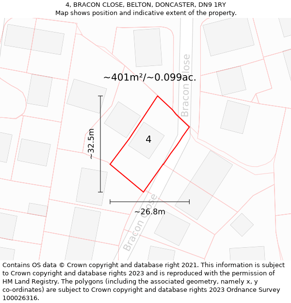 4, BRACON CLOSE, BELTON, DONCASTER, DN9 1RY: Plot and title map