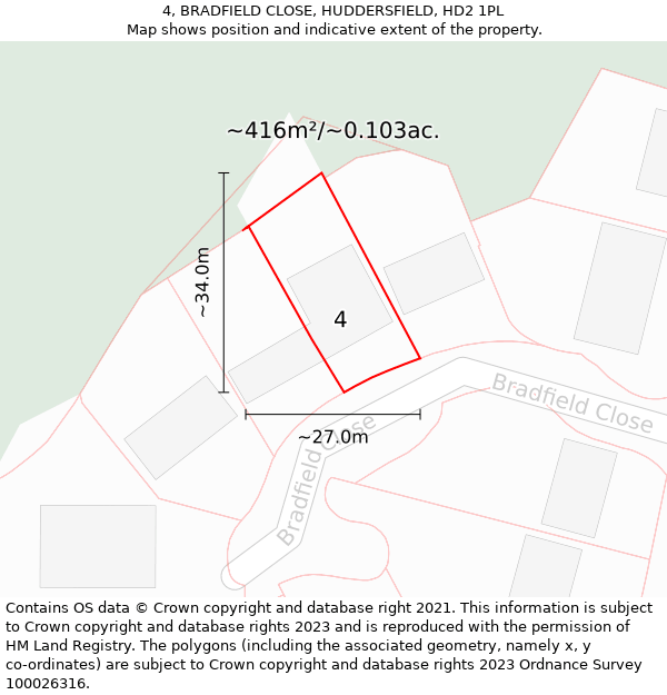 4, BRADFIELD CLOSE, HUDDERSFIELD, HD2 1PL: Plot and title map