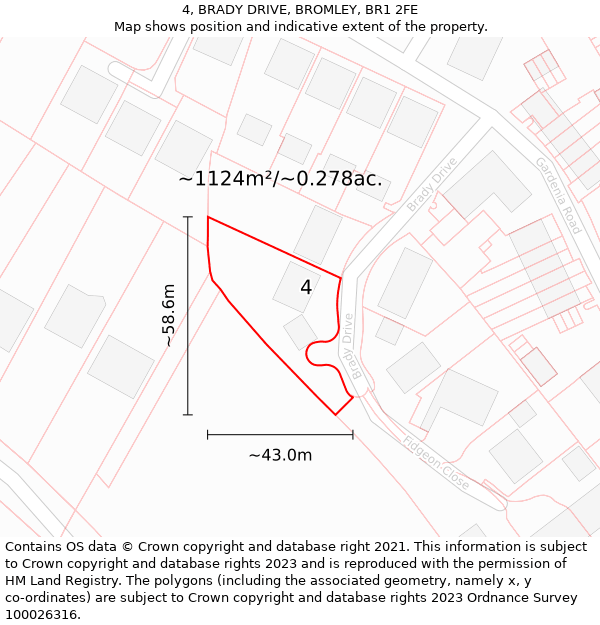 4, BRADY DRIVE, BROMLEY, BR1 2FE: Plot and title map