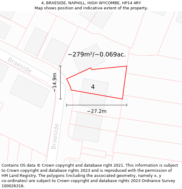 4, BRAESIDE, NAPHILL, HIGH WYCOMBE, HP14 4RY: Plot and title map