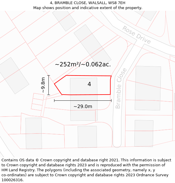 4, BRAMBLE CLOSE, WALSALL, WS8 7EH: Plot and title map