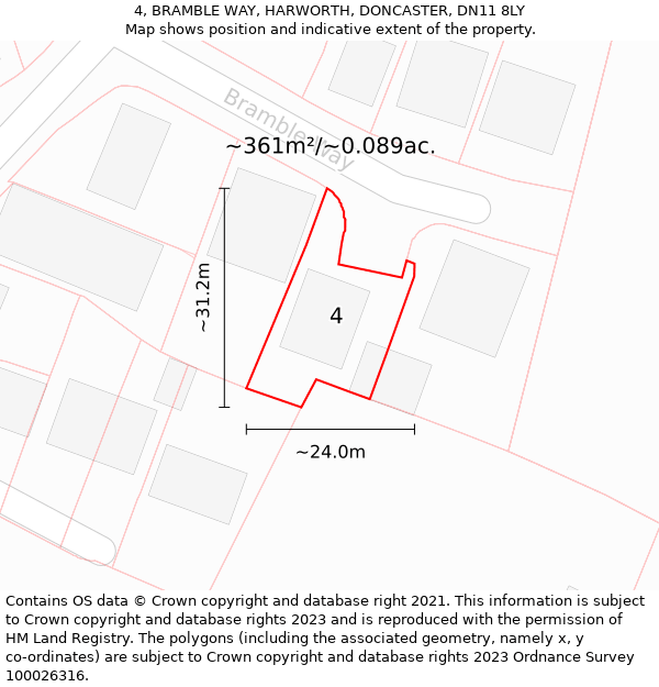 4, BRAMBLE WAY, HARWORTH, DONCASTER, DN11 8LY: Plot and title map