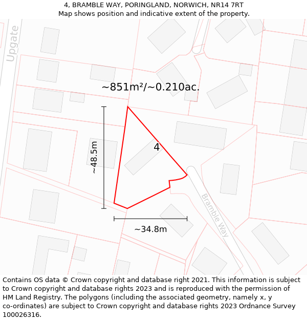 4, BRAMBLE WAY, PORINGLAND, NORWICH, NR14 7RT: Plot and title map