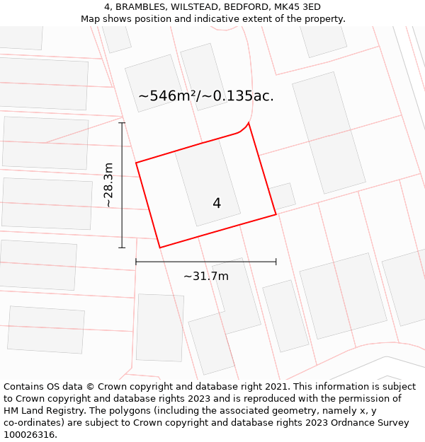 4, BRAMBLES, WILSTEAD, BEDFORD, MK45 3ED: Plot and title map