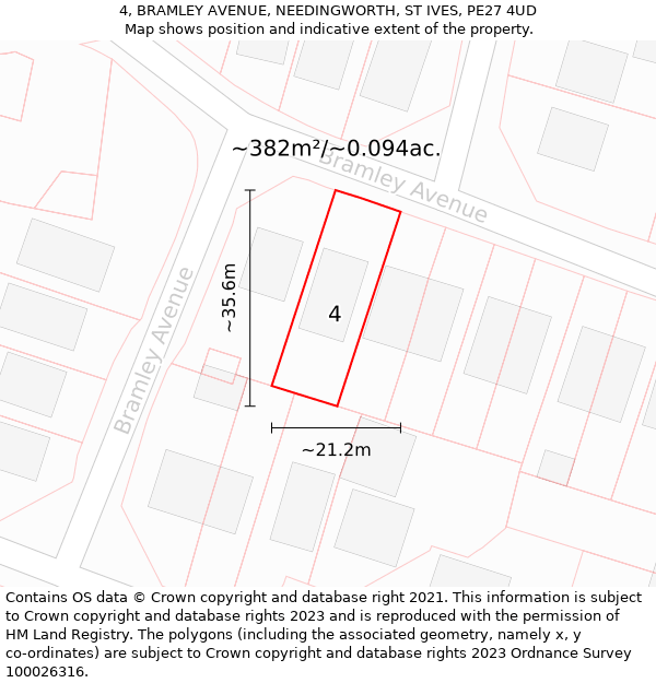 4, BRAMLEY AVENUE, NEEDINGWORTH, ST IVES, PE27 4UD: Plot and title map