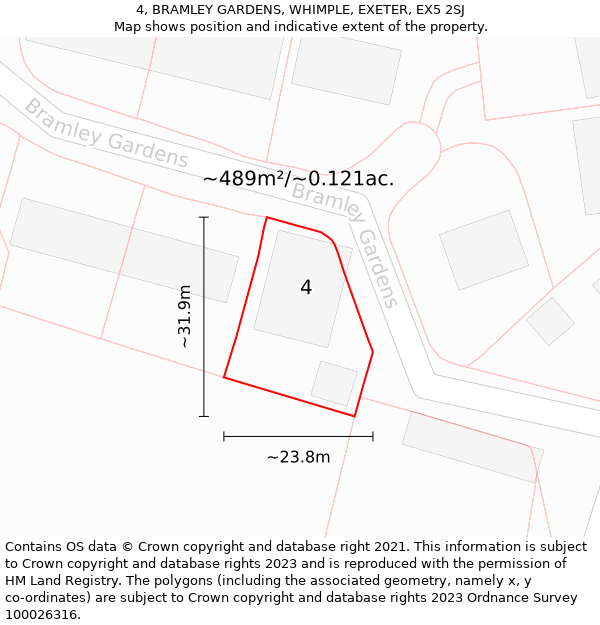 4, BRAMLEY GARDENS, WHIMPLE, EXETER, EX5 2SJ: Plot and title map