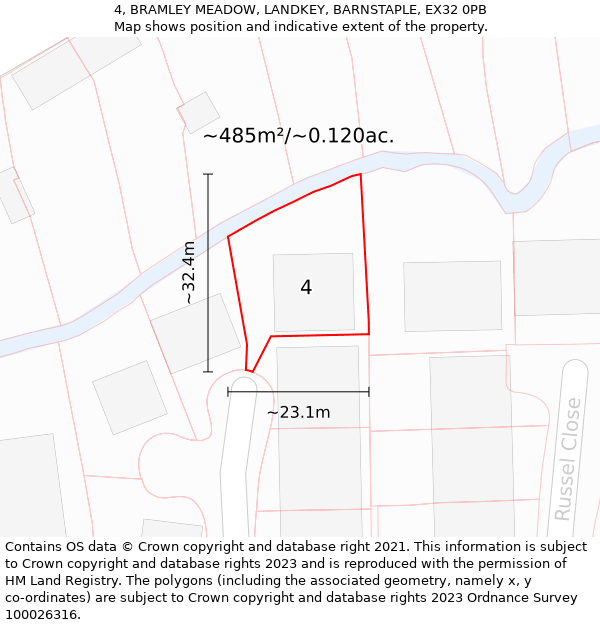 4, BRAMLEY MEADOW, LANDKEY, BARNSTAPLE, EX32 0PB: Plot and title map