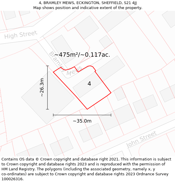 4, BRAMLEY MEWS, ECKINGTON, SHEFFIELD, S21 4JJ: Plot and title map