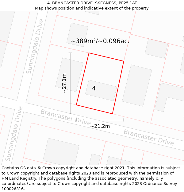 4, BRANCASTER DRIVE, SKEGNESS, PE25 1AT: Plot and title map