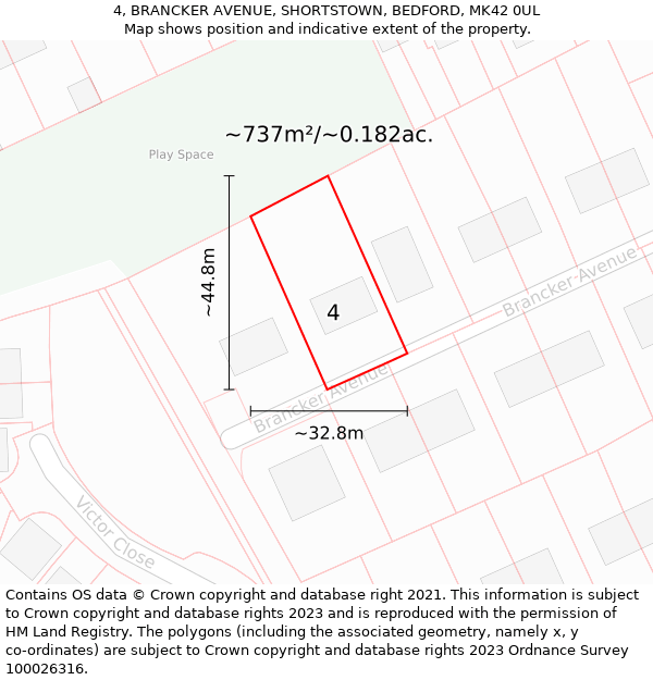 4, BRANCKER AVENUE, SHORTSTOWN, BEDFORD, MK42 0UL: Plot and title map