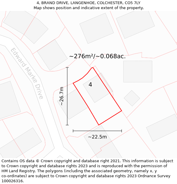 4, BRAND DRIVE, LANGENHOE, COLCHESTER, CO5 7LY: Plot and title map