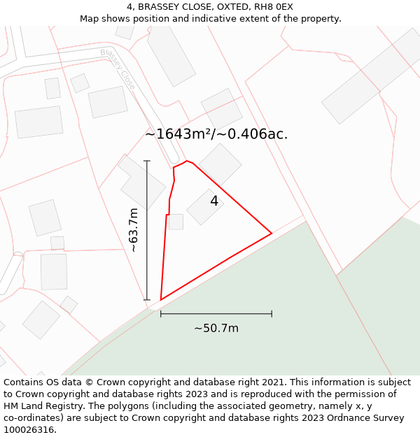 4, BRASSEY CLOSE, OXTED, RH8 0EX: Plot and title map