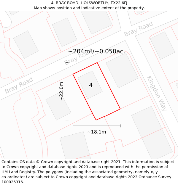 4, BRAY ROAD, HOLSWORTHY, EX22 6FJ: Plot and title map