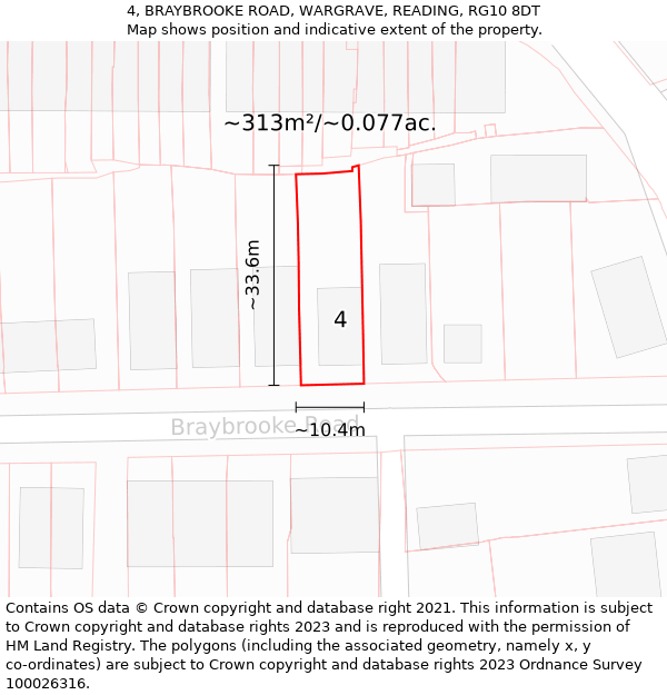 4, BRAYBROOKE ROAD, WARGRAVE, READING, RG10 8DT: Plot and title map