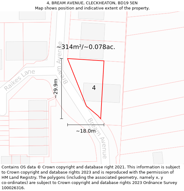 4, BREAM AVENUE, CLECKHEATON, BD19 5EN: Plot and title map