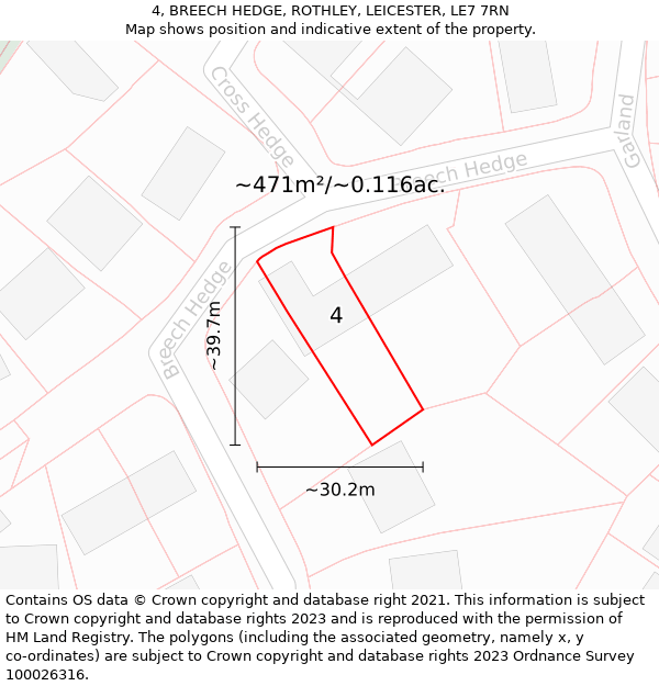 4, BREECH HEDGE, ROTHLEY, LEICESTER, LE7 7RN: Plot and title map