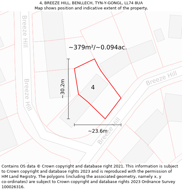 4, BREEZE HILL, BENLLECH, TYN-Y-GONGL, LL74 8UA: Plot and title map