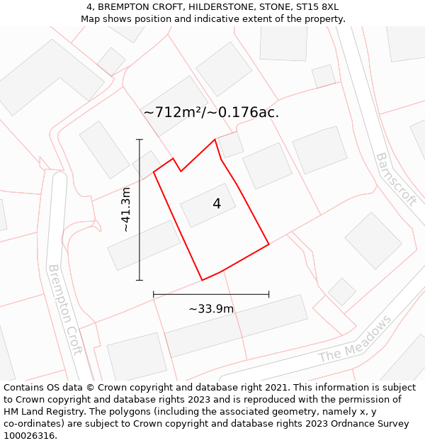 4, BREMPTON CROFT, HILDERSTONE, STONE, ST15 8XL: Plot and title map