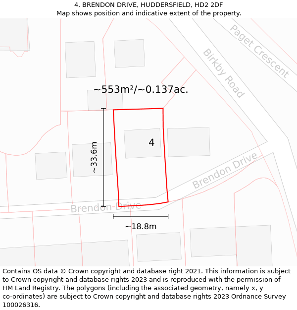 4, BRENDON DRIVE, HUDDERSFIELD, HD2 2DF: Plot and title map