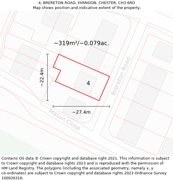 4, BRERETON ROAD, FARNDON, CHESTER, CH3 6RD: Plot and title map