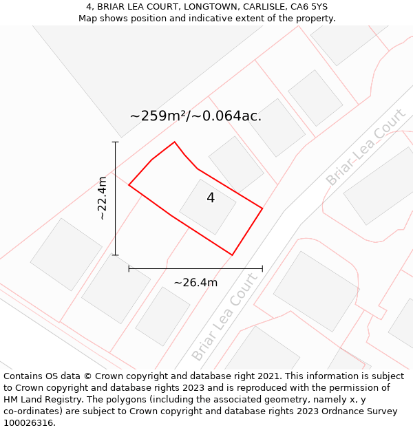 4, BRIAR LEA COURT, LONGTOWN, CARLISLE, CA6 5YS: Plot and title map