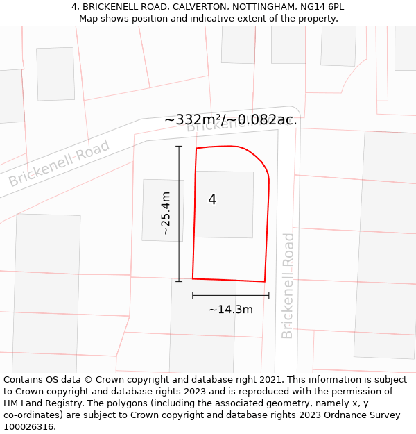 4, BRICKENELL ROAD, CALVERTON, NOTTINGHAM, NG14 6PL: Plot and title map