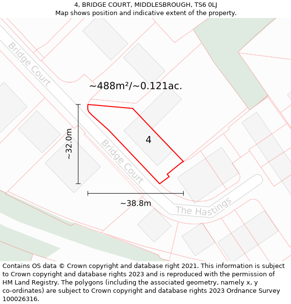 4, BRIDGE COURT, MIDDLESBROUGH, TS6 0LJ: Plot and title map