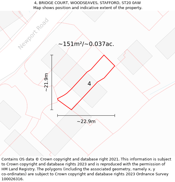 4, BRIDGE COURT, WOODSEAVES, STAFFORD, ST20 0AW: Plot and title map