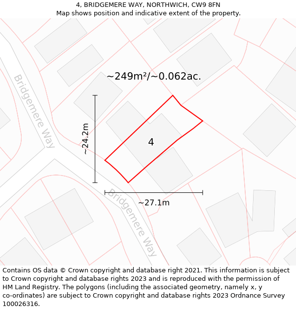 4, BRIDGEMERE WAY, NORTHWICH, CW9 8FN: Plot and title map