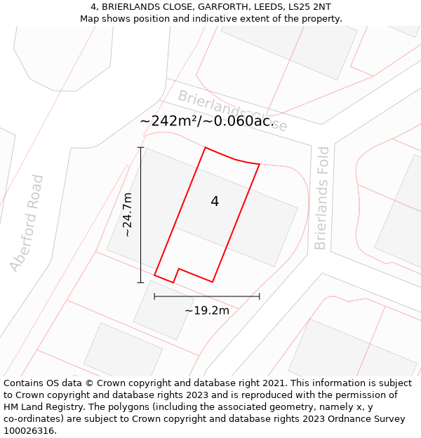 4, BRIERLANDS CLOSE, GARFORTH, LEEDS, LS25 2NT: Plot and title map