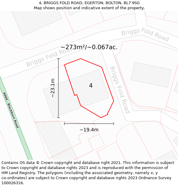 4, BRIGGS FOLD ROAD, EGERTON, BOLTON, BL7 9SG: Plot and title map