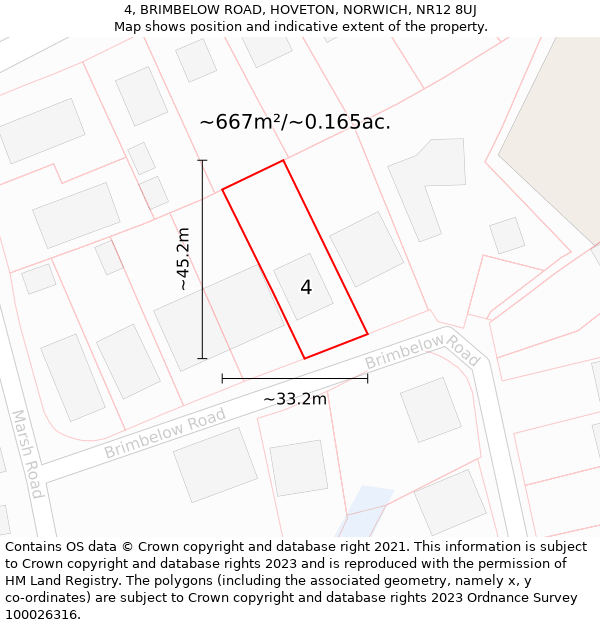 4, BRIMBELOW ROAD, HOVETON, NORWICH, NR12 8UJ: Plot and title map