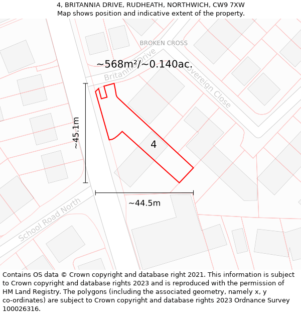 4, BRITANNIA DRIVE, RUDHEATH, NORTHWICH, CW9 7XW: Plot and title map