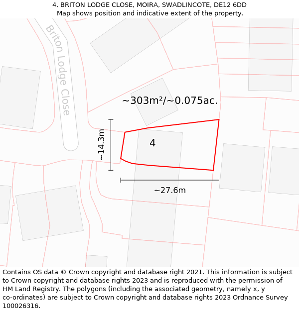 4, BRITON LODGE CLOSE, MOIRA, SWADLINCOTE, DE12 6DD: Plot and title map