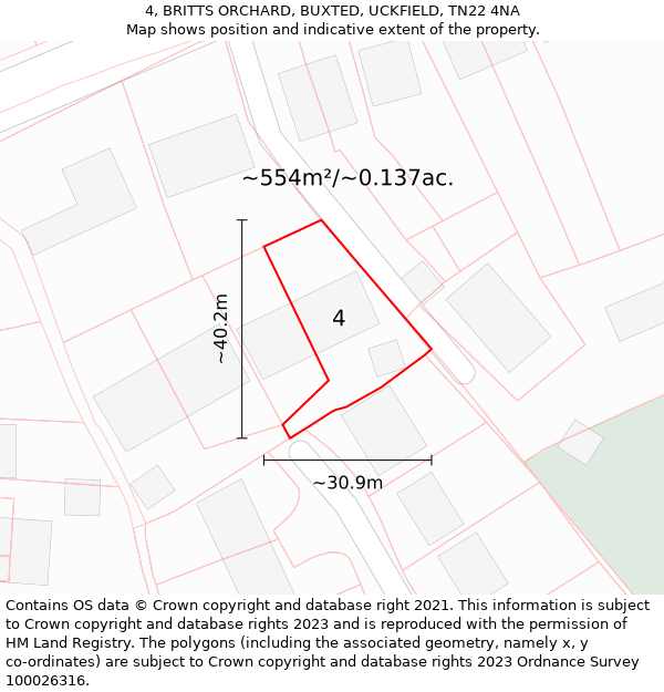 4, BRITTS ORCHARD, BUXTED, UCKFIELD, TN22 4NA: Plot and title map