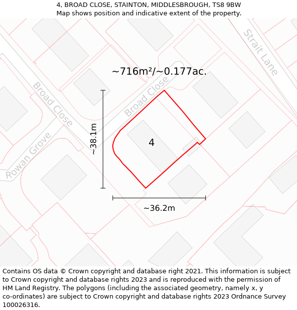 4, BROAD CLOSE, STAINTON, MIDDLESBROUGH, TS8 9BW: Plot and title map