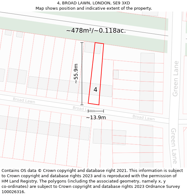 4, BROAD LAWN, LONDON, SE9 3XD: Plot and title map