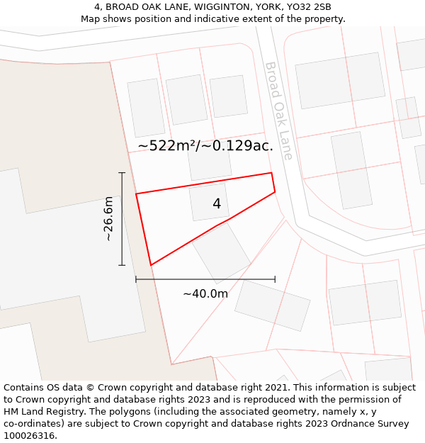 4, BROAD OAK LANE, WIGGINTON, YORK, YO32 2SB: Plot and title map