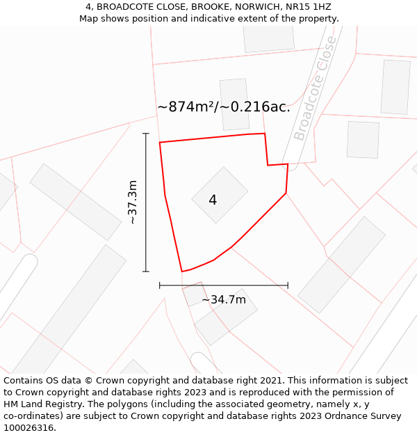 4, BROADCOTE CLOSE, BROOKE, NORWICH, NR15 1HZ: Plot and title map