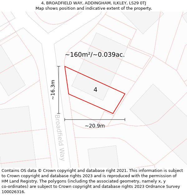 4, BROADFIELD WAY, ADDINGHAM, ILKLEY, LS29 0TJ: Plot and title map