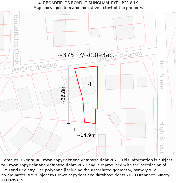 4, BROADFIELDS ROAD, GISLINGHAM, EYE, IP23 8HX: Plot and title map