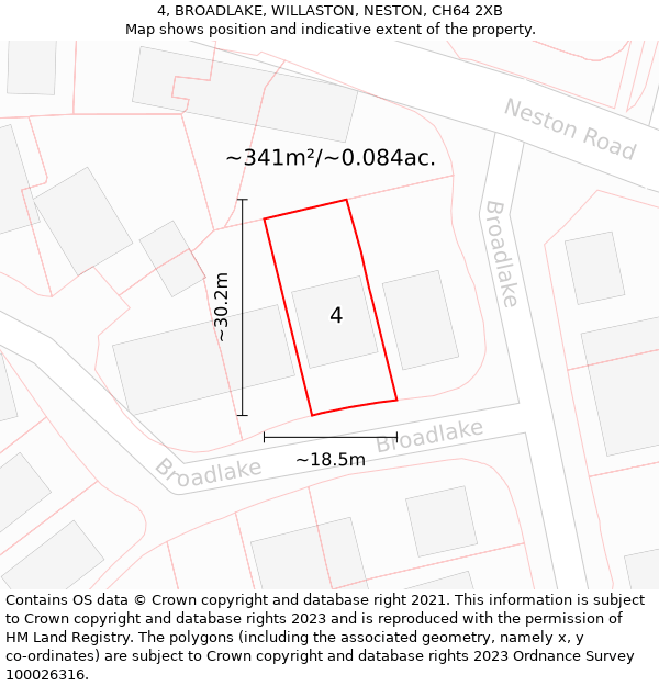 4, BROADLAKE, WILLASTON, NESTON, CH64 2XB: Plot and title map