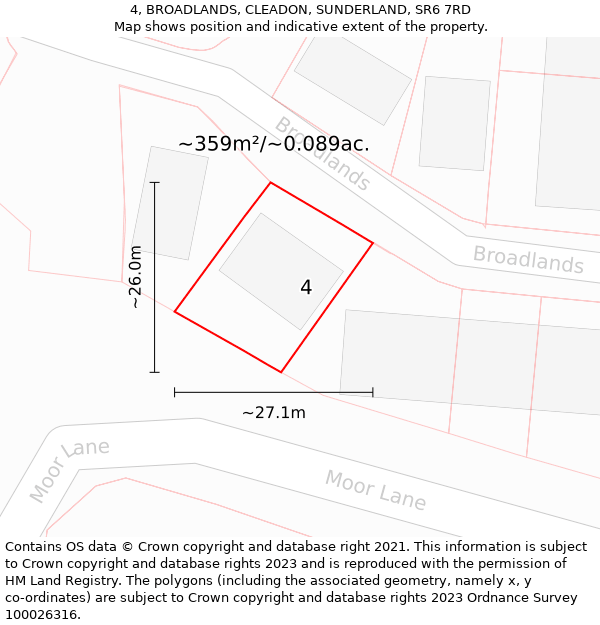 4, BROADLANDS, CLEADON, SUNDERLAND, SR6 7RD: Plot and title map