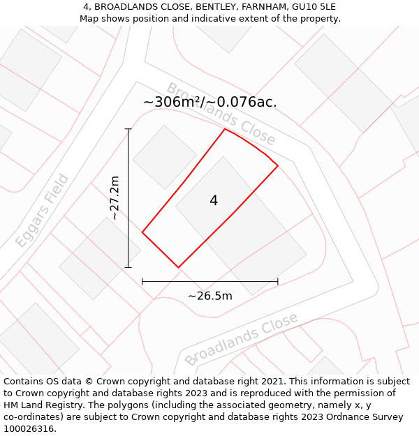 4, BROADLANDS CLOSE, BENTLEY, FARNHAM, GU10 5LE: Plot and title map