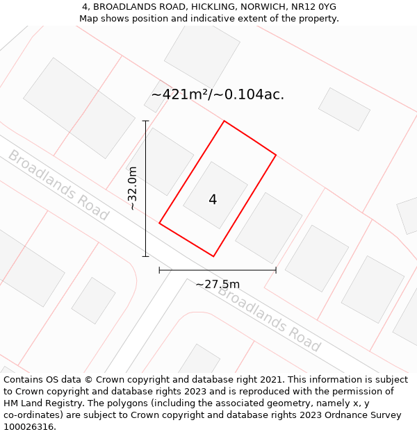 4, BROADLANDS ROAD, HICKLING, NORWICH, NR12 0YG: Plot and title map