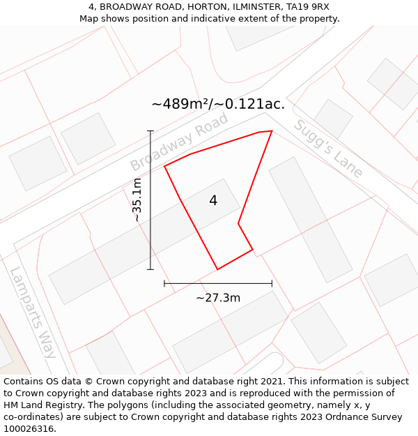 4, BROADWAY ROAD, HORTON, ILMINSTER, TA19 9RX: Plot and title map