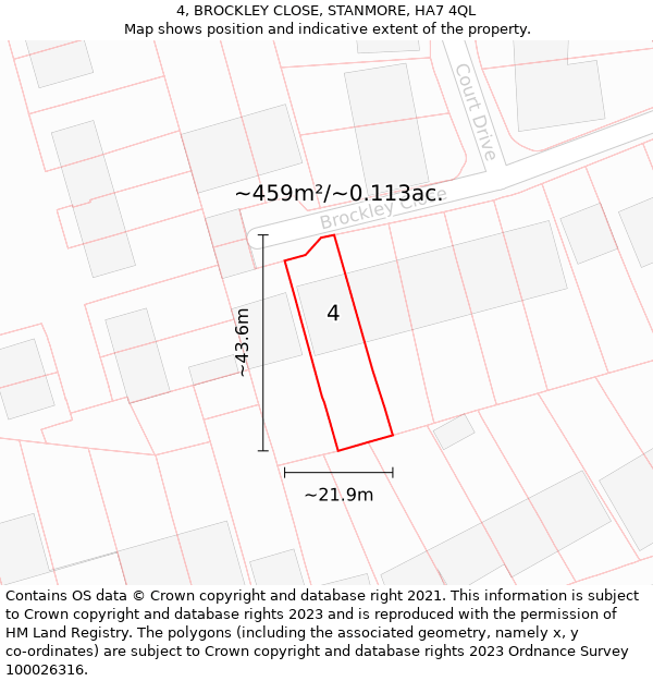 4, BROCKLEY CLOSE, STANMORE, HA7 4QL: Plot and title map